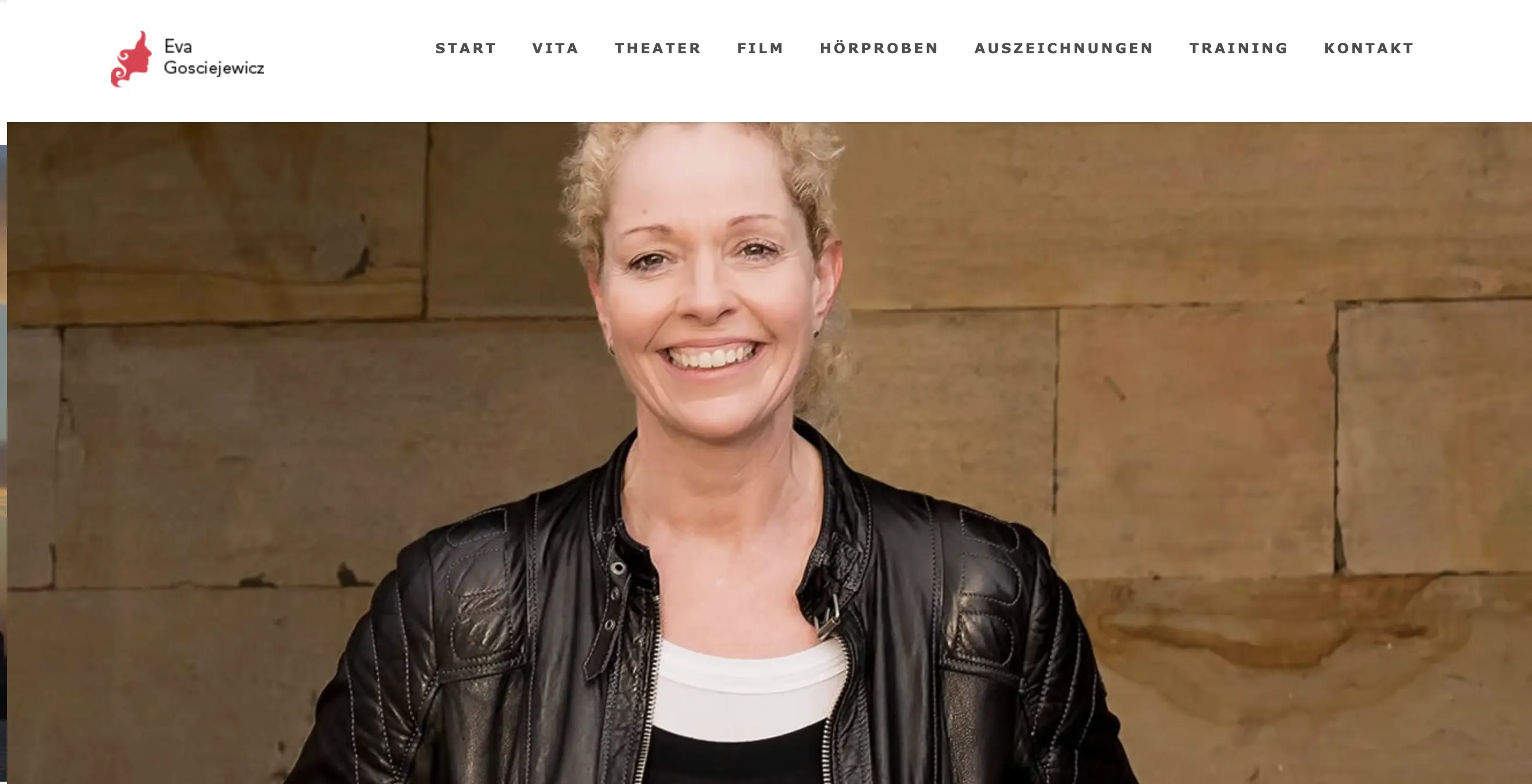 Screenshot der Website von Eva Gosciejewicz. Zu sehen ist die Schauspielerin selbst.
